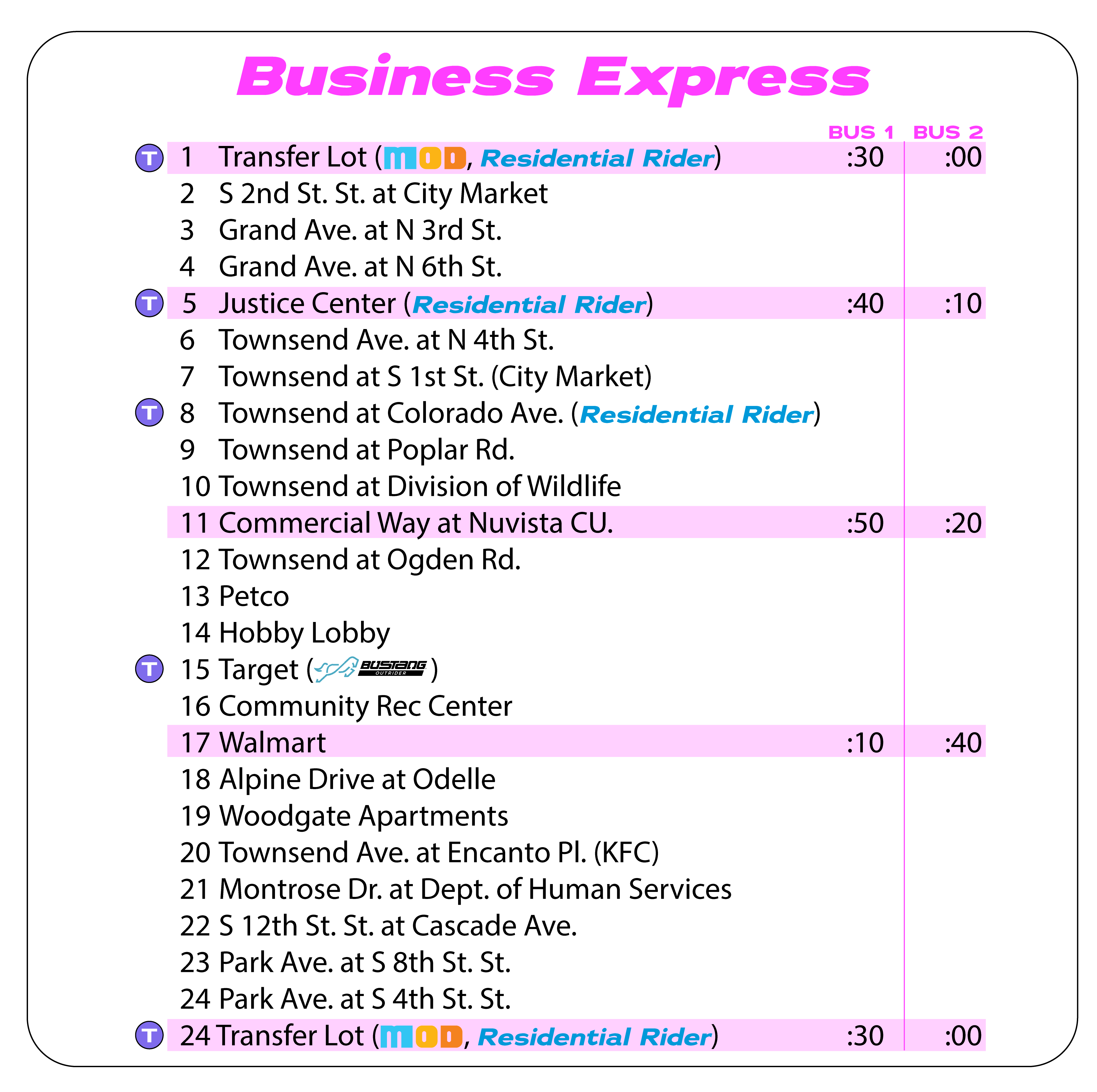 Townsend Express schedule