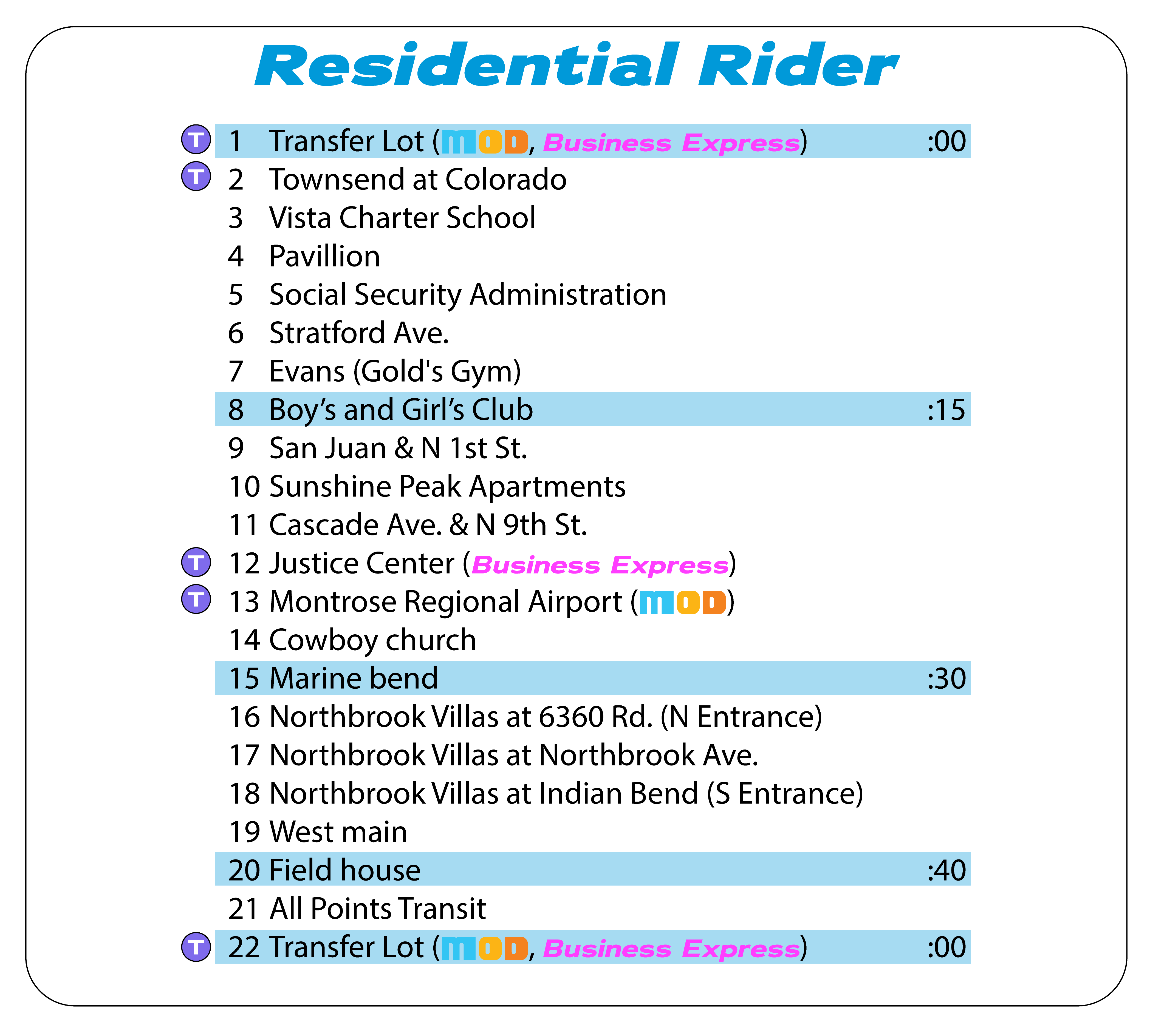 Main St Shuttle schedule